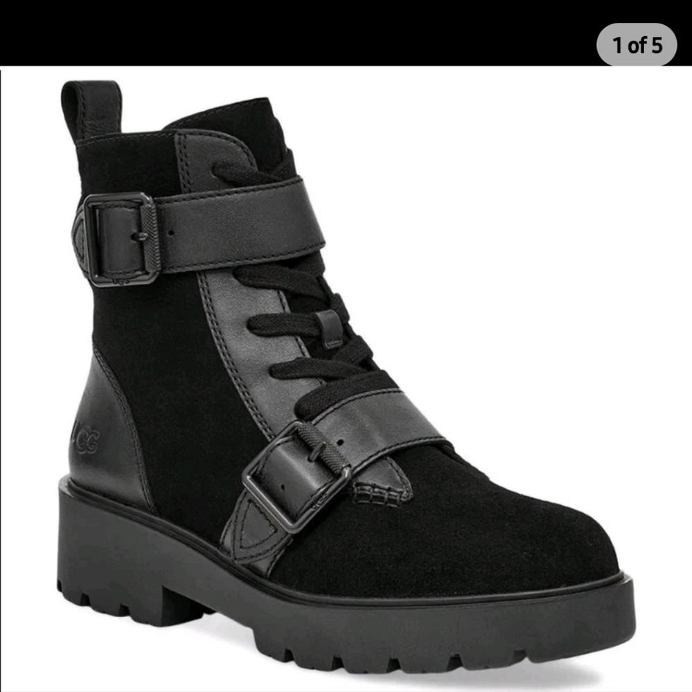 Ugg Zorrah Black Buckle Combat Boot 9